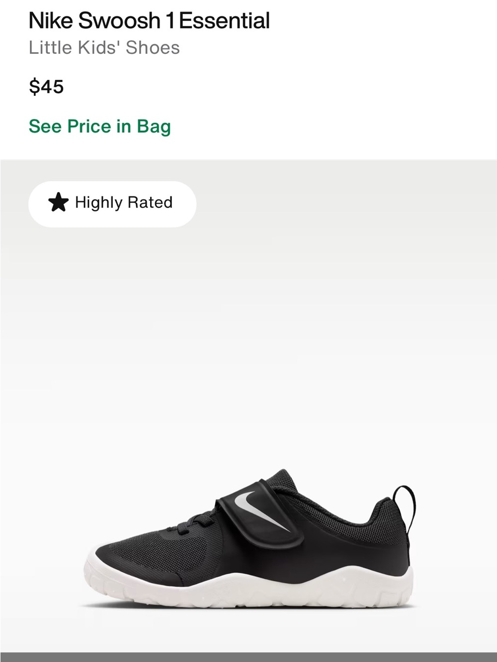 Nike Black/White Kids' Swoosh Strap Sneakers